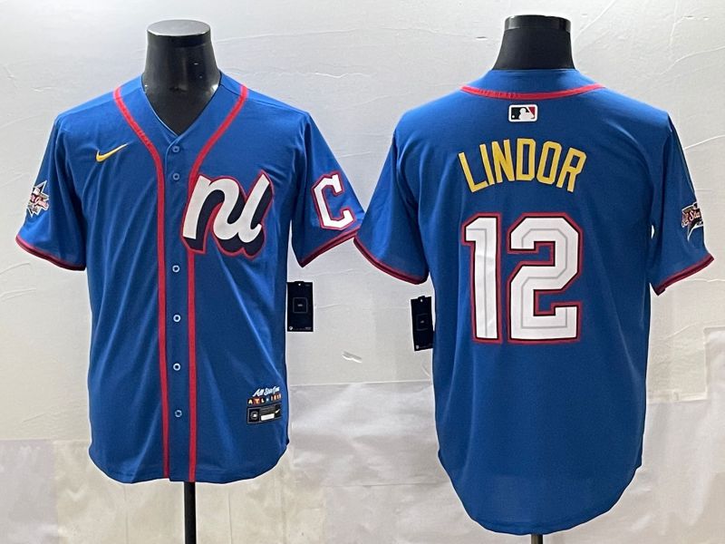 Men 2025 New York Mets 12 Lindor Blue All star Blank Blue Nike MLB Jersey style 1